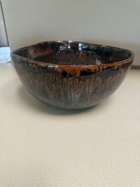Vintage Mid Century Decorative Drip Glazed Earth Tone Studio Pottery Bowl